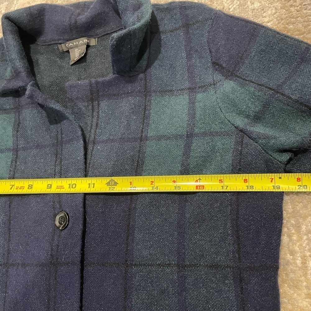 Tahari Soft Plaid Sweater Blazer Size Large Academia Career Preppy Green & Blue - Picture 6 of 8